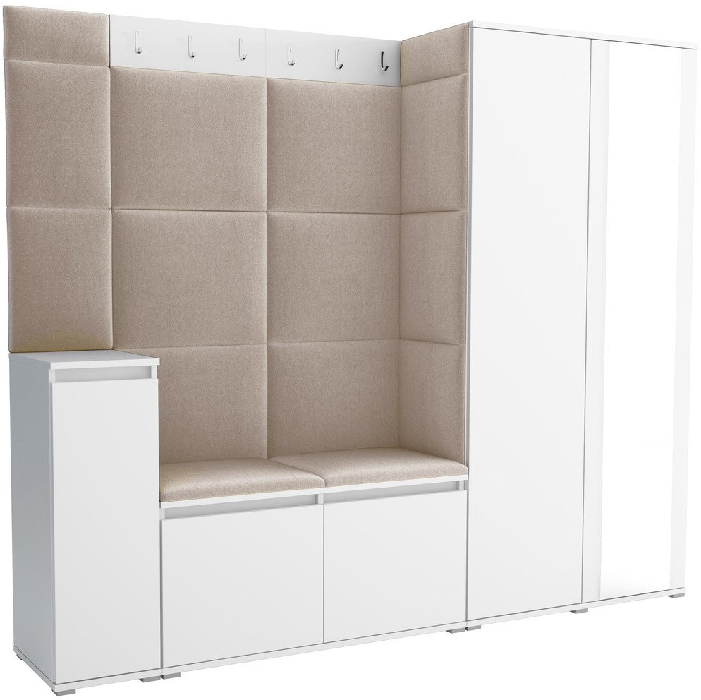 Tapicerowana garderoba Noris VIII z lustrem - kolor biały + tkanina Trinity 04