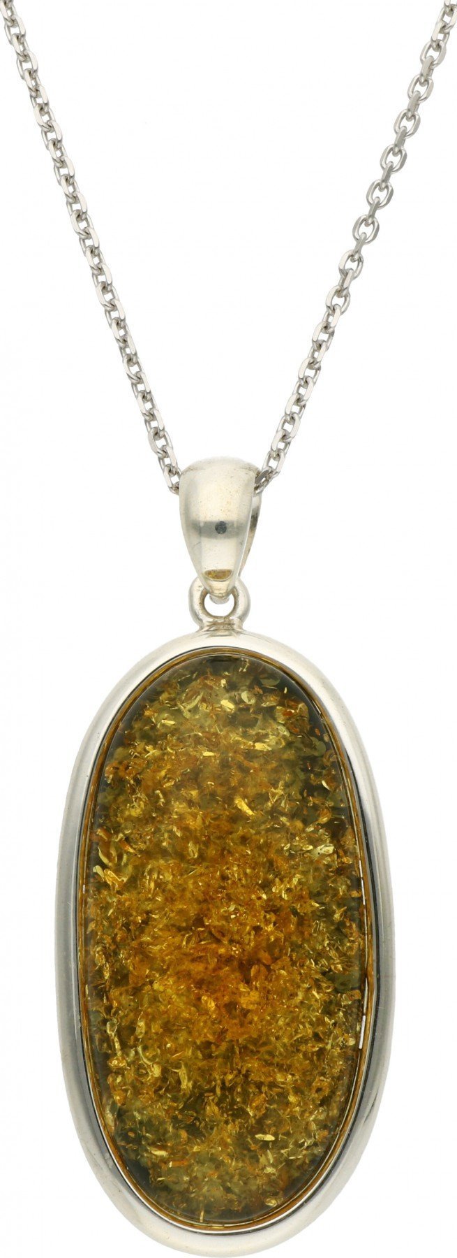 Rosanto Srebrna zawieszka z dużym zielonym bursztynem bałtyckim 925