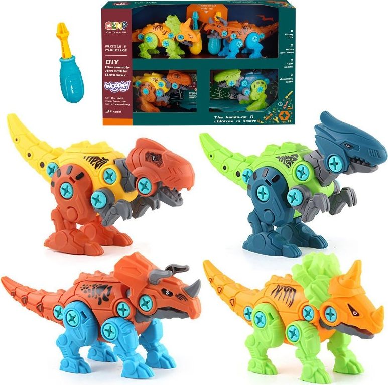 Woopie Zestaw Dinozaury do Skręcania 4 szt. Zestaw Konstrukcyjny w Pudełku + 2 Śrubokręty