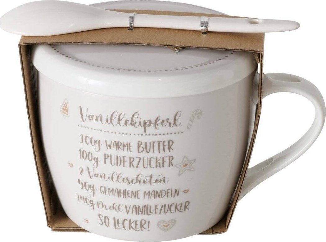 Boltze Porcelanowy kubek z pokrywką i łyżeczką, BAKERY, 600 ml