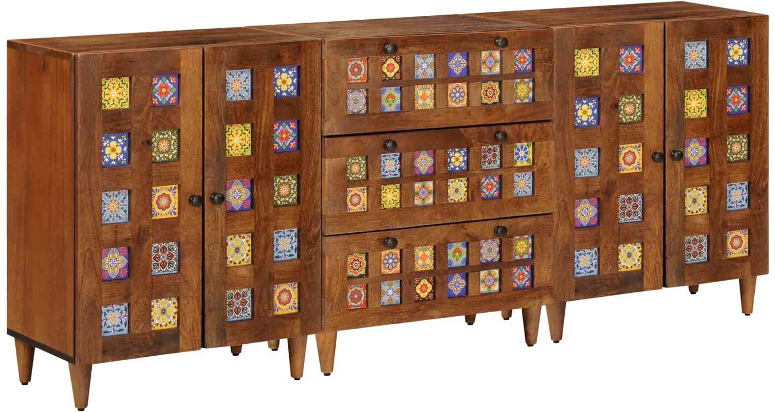 vidaXL Bufet 3 pcs orzech włoski, drewno mango