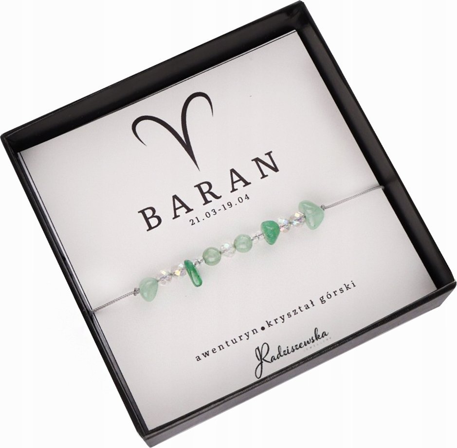 Radziszewska Jewellery Bransoletka Znak Zodiaku BARAN Kamienie Awenturyn Kryształ Górski Prezent
