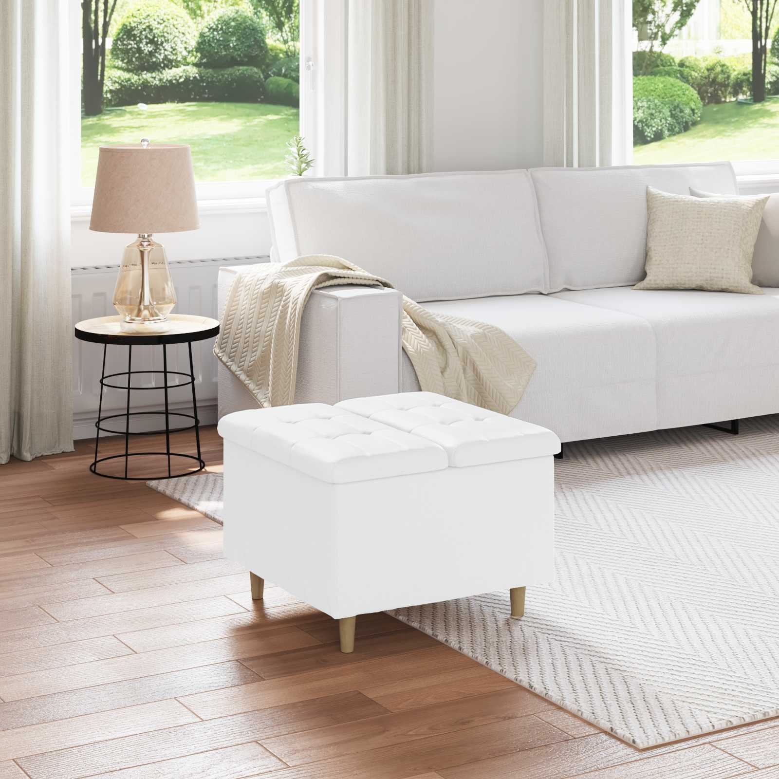 vidaXL Stołek guzikowy Biały 60 x 60 x 45 cm Skóra syntetyczna