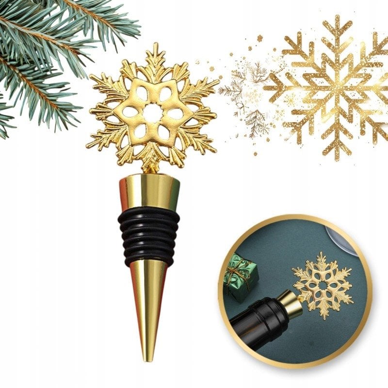 ECARLA Korek do wina świąteczny Boże Narodzenie Złota Śnieżynka AB05