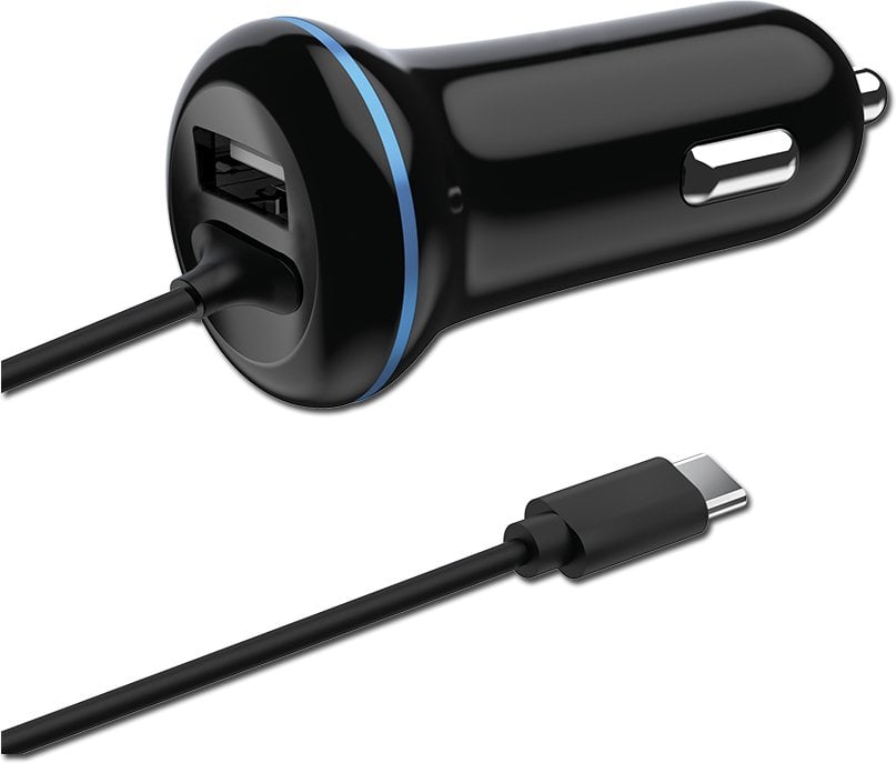 2GO USB-Kfz-Ladegerät 2400mA DUO Type C 3.1 + 1x USB schwarz