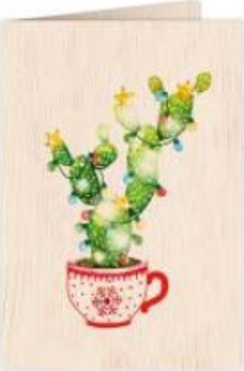 Cozywood Karnet drewniany C6 + koperta Święta Kaktus