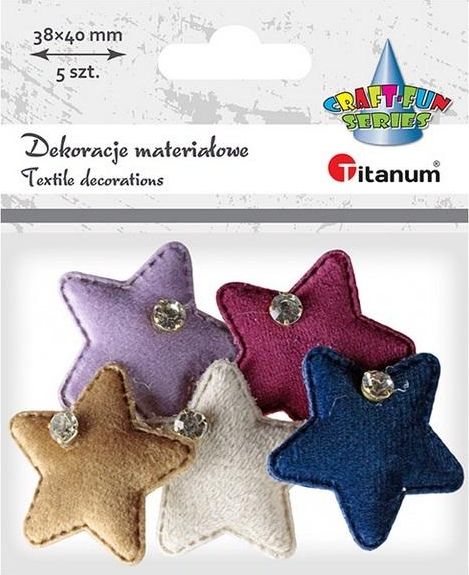 Titanum Ozdoba materiałowa Gwiazdki z krysztakiem mix 5szt