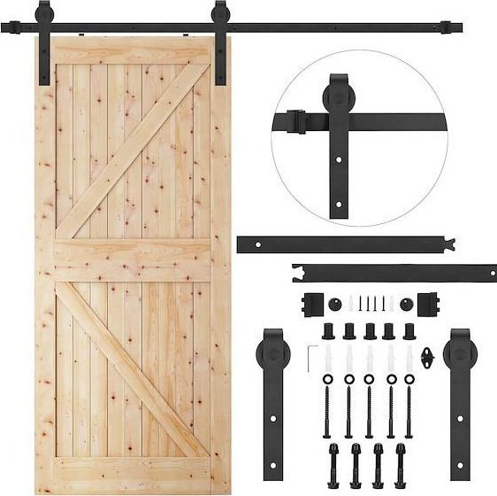Springos System do drzwi przesuwnych 183 cm prowadnica z ozdobnymi okuciami do 100 kg, barn door stal czarny UNIWERSALNY