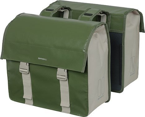 Basil Sakwa miejska podwójna BASIL URBAN LOAD DOUBLE PANNIER BAG 48-53L, Universal Bridge System, 100% wodoodporna, moss green/sand (NEW 2024)