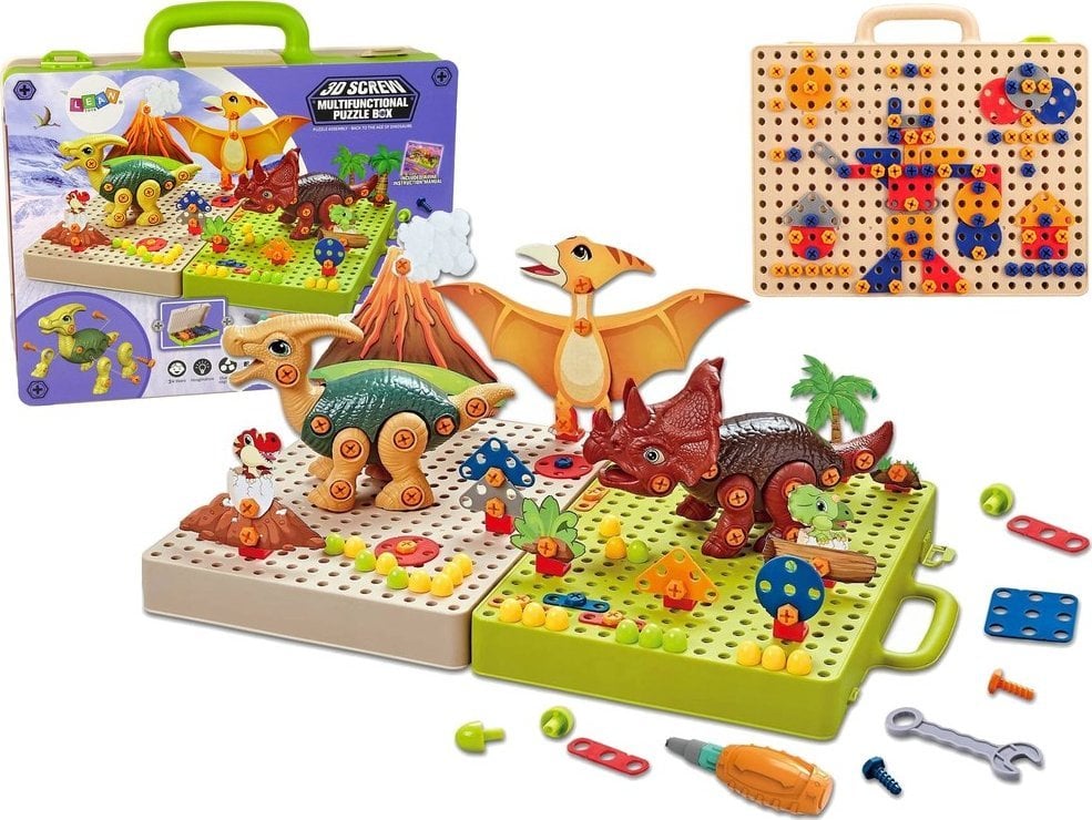 LeanToys Zestaw Plansza Klocki DIY Dinozaury Śrubokręt