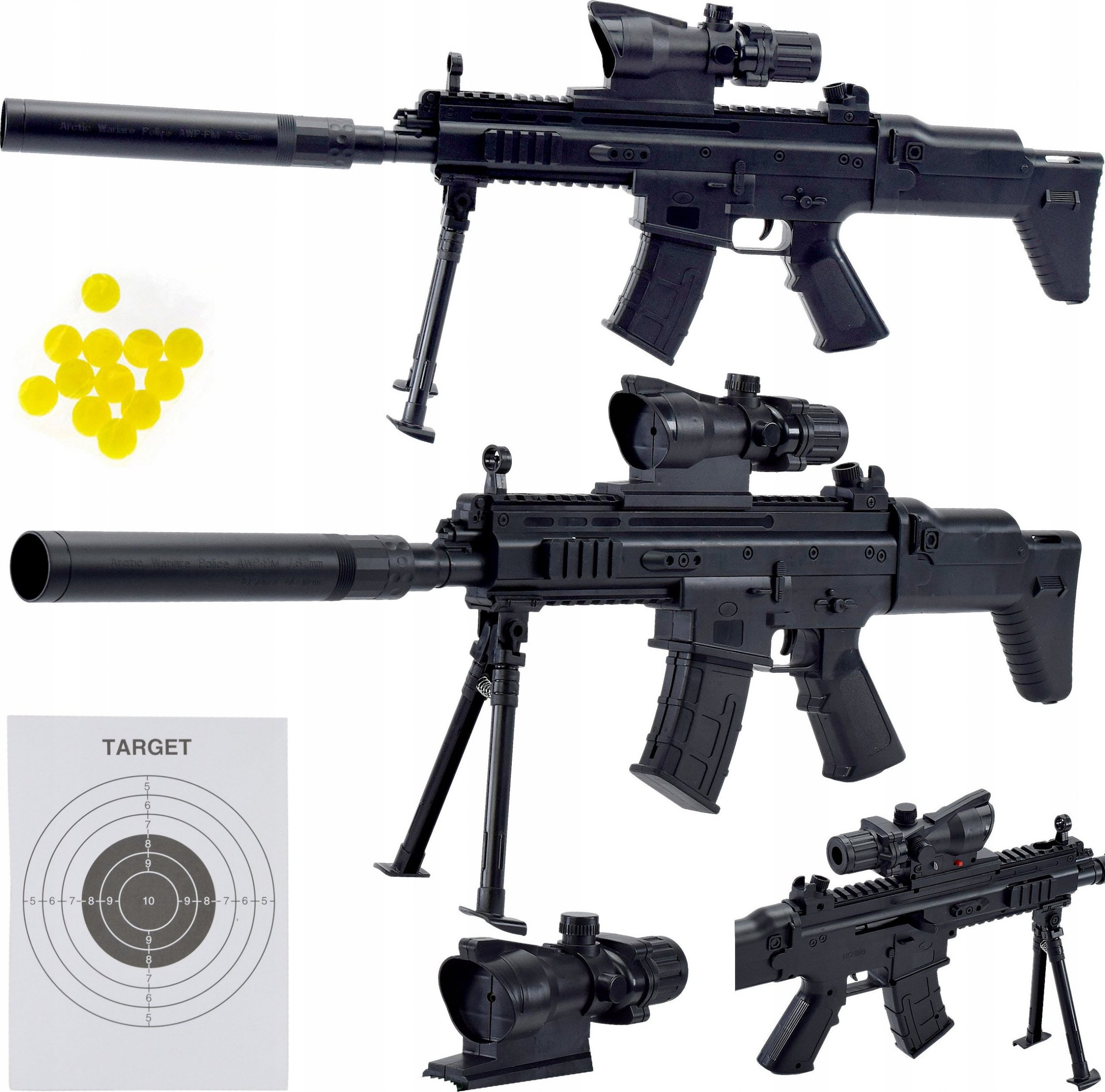 Skleplolki KARABIN PISTOLET NA KULKI TŁUMIK ASG REPLIKA LASER