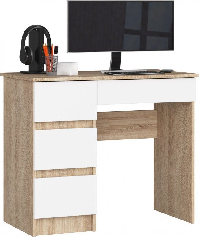 Biurko Fabryka Mebli Akord BIURKO KOMPUTEROWE A-7 90 cm LEWE SONOMA / BIAŁY