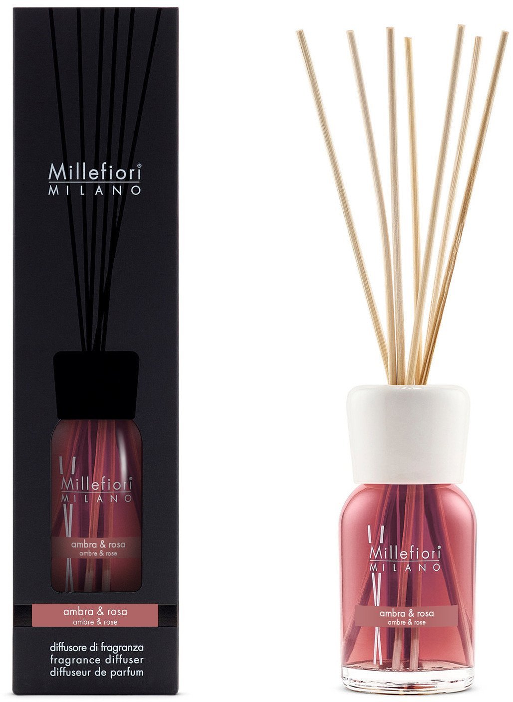 MM MILLEFIORI MILANO Pałeczki zapachowe 500 ml Ambra & Rosa wydajność do 2 miesięcy