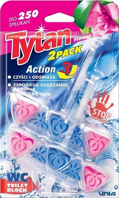 Tytan Kostka Toaletowa do WC Action 3 Flower 2x40g