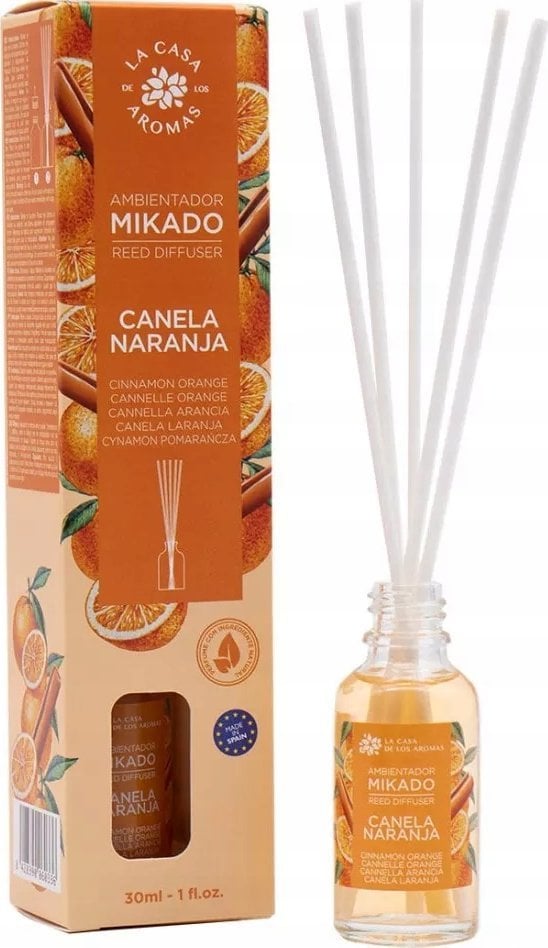 Dyfuzor zapachowy LA CASA DE LOS AROMAS_Mikado Intense patyczki zapachowe Cynamon & Pomarańcza 30ml