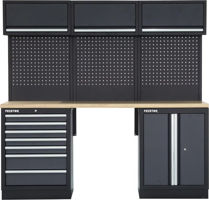 Costway Feistos Wyposażenie warsztatu Szafka narzędziowa Apollo 8 łącznie z perforowaną ścianą Szary/Czarny 204x46x200cm