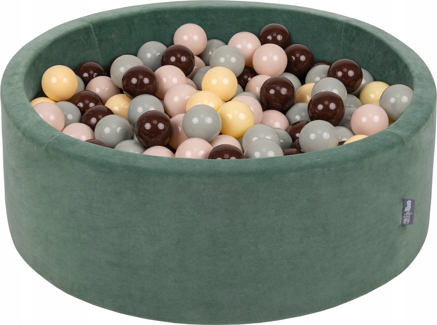 KiddyMoon Suchy basen okrągły VELVET z piłeczkami 7cm zieleń lasu: pastelowy beż-zielonoszary-pastelowy żółty-brązowy 90x30cm/200piłek Zabawka basen p