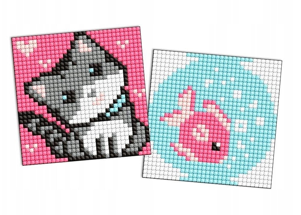 Diamentowa mozaika na magnesie IDEYKA, 9x9 cm, kids, ryba i kotek, 2 szt.