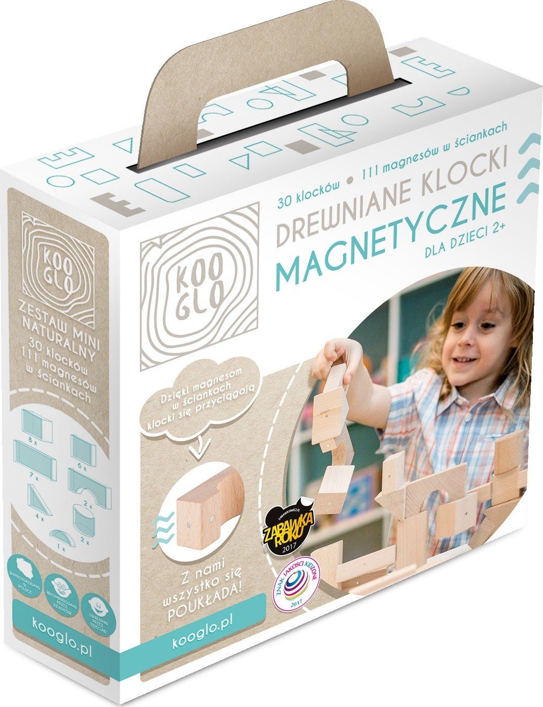 Kooglo Klocki drewniane magnetyczne Kooglo Mini Natural 30 el.