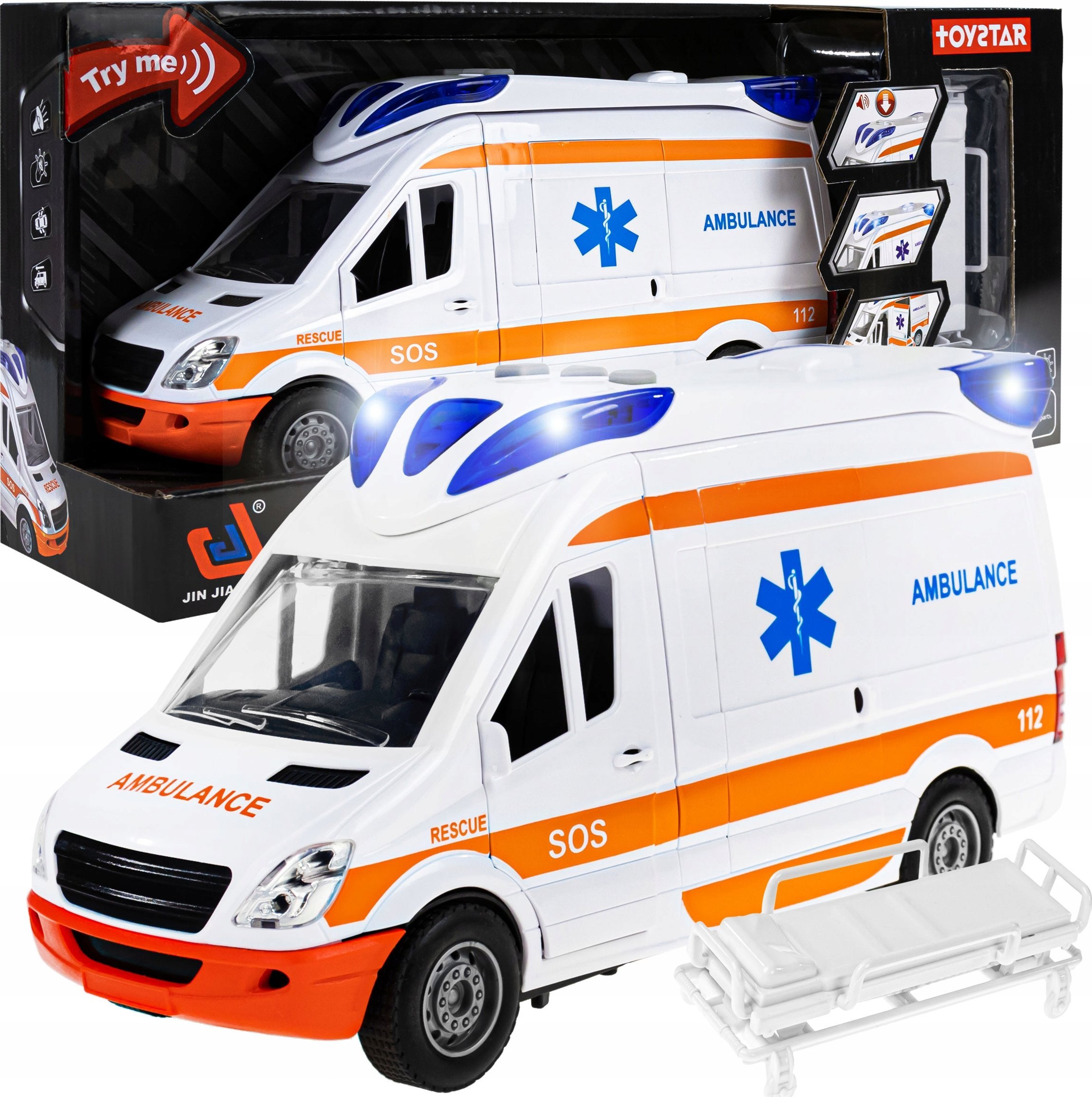 Karetka Ambulans Dla Dzieci Pogotowie Napęd Światło Dźwięk Auto + Nosze