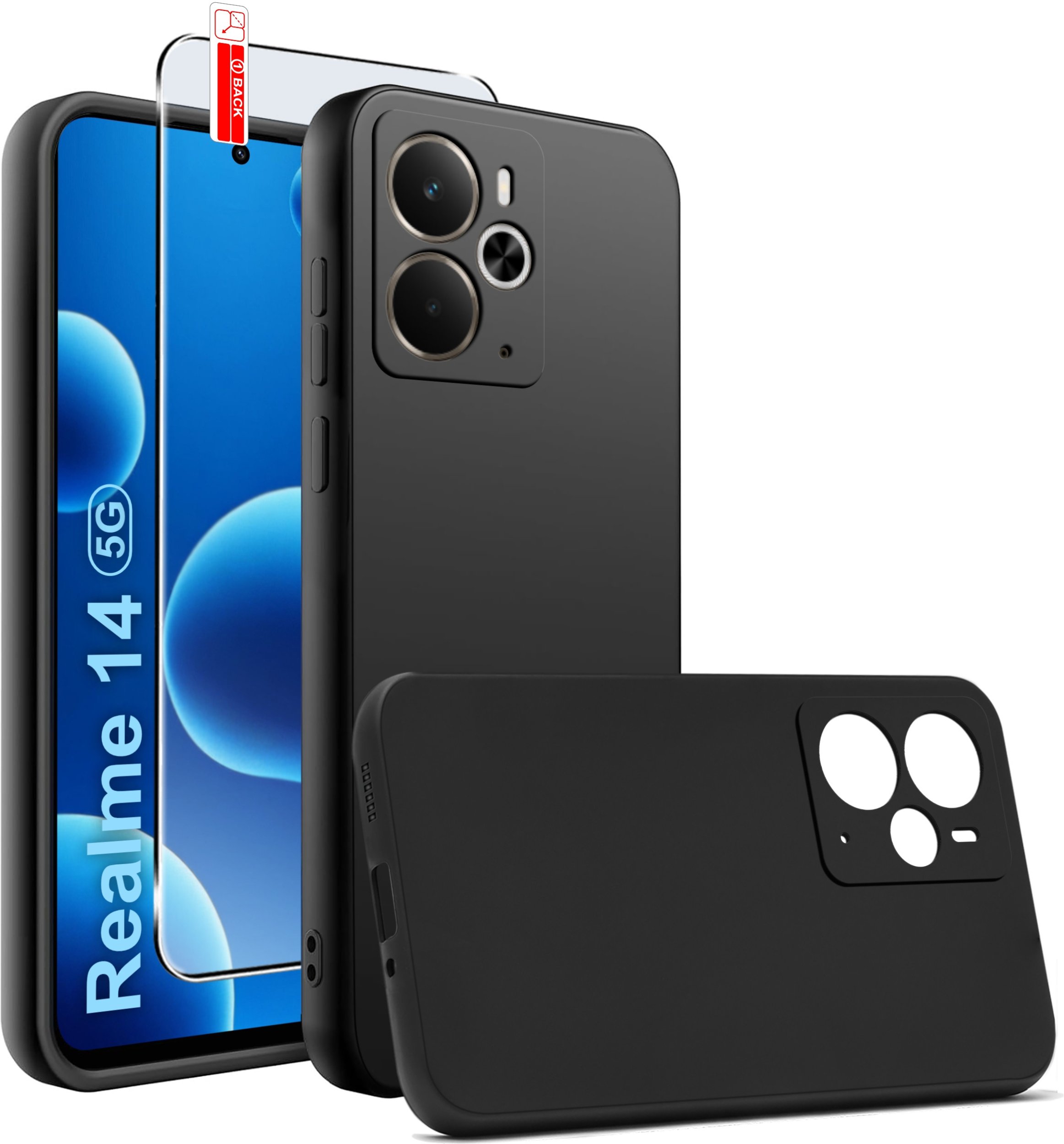 ZESTAW Etui do Realme 14 5G | Matowe Czarne Silikon Slim +SZKŁO