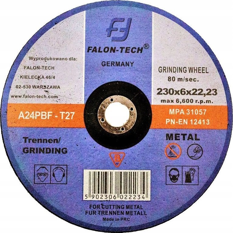 Falon-Tech TARCZA 230X8 mm DO SZLIFOWANIA METALU STALI ŻELIWA 230 X 8 SZLIFIERSKA