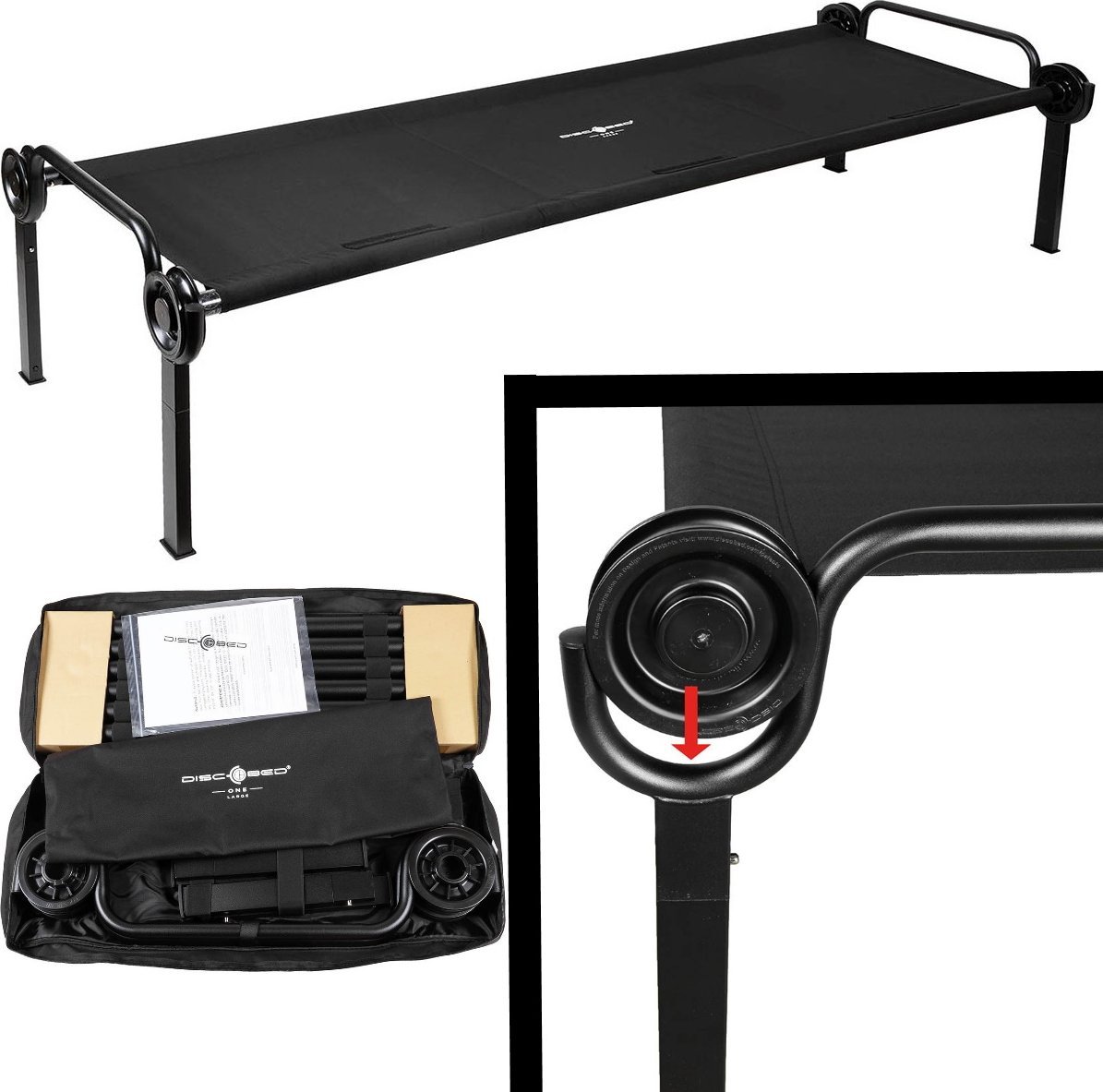 GoDan Łóżko polowe Disc-O-Bed ONE L czarne