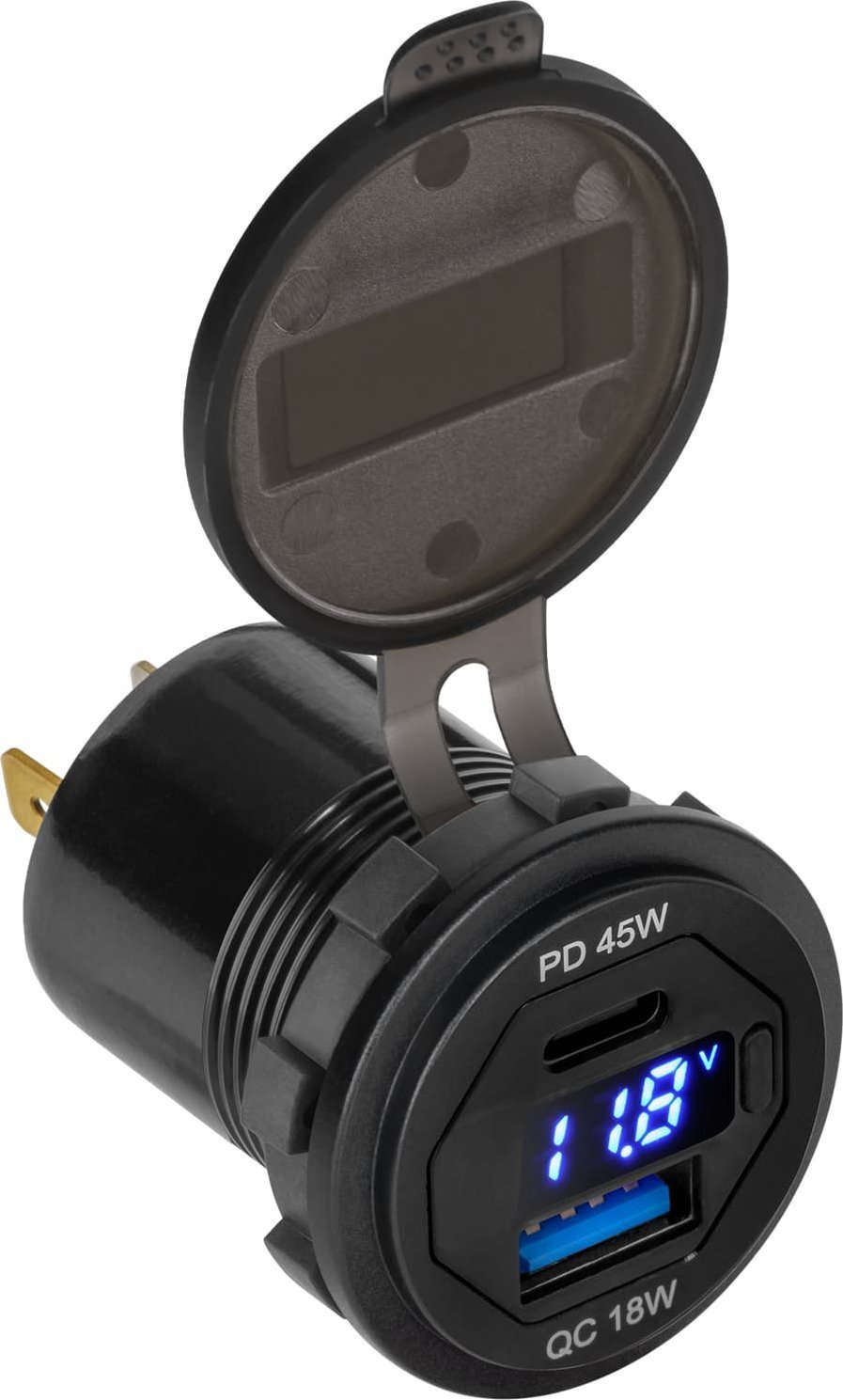 Ładowarka PeiYing Ładowarka samochodowa USB+USB typu C z funkcją Quick Charge, Power Delivery i miernikiem napięcia 63W