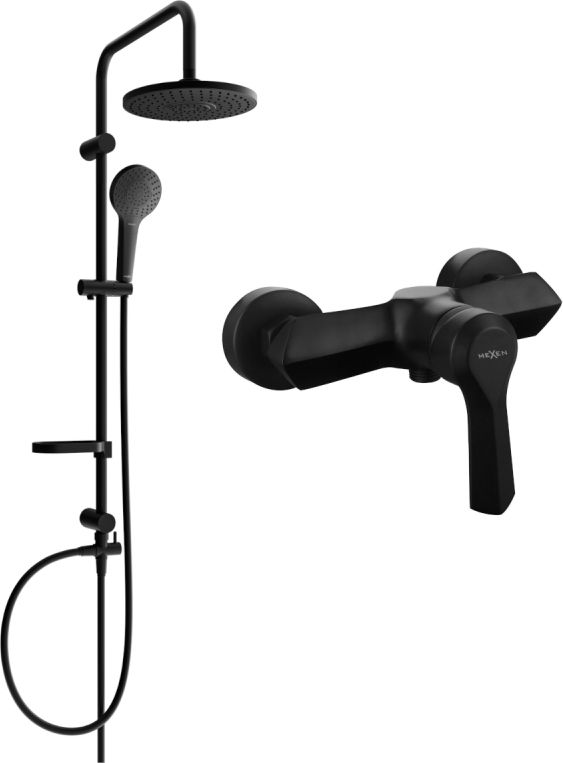 Zestaw prysznicowy Mexen Mexen Erik zestaw prysznicowy natynkowy z deszczownicą i baterią prysznicową Sabre, czarny - 72140205-70