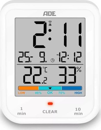 ADE Zegar łazienkowy z termometrem i higrometrem, 9 x 11,5 x 2,5 cm, biały / ADE