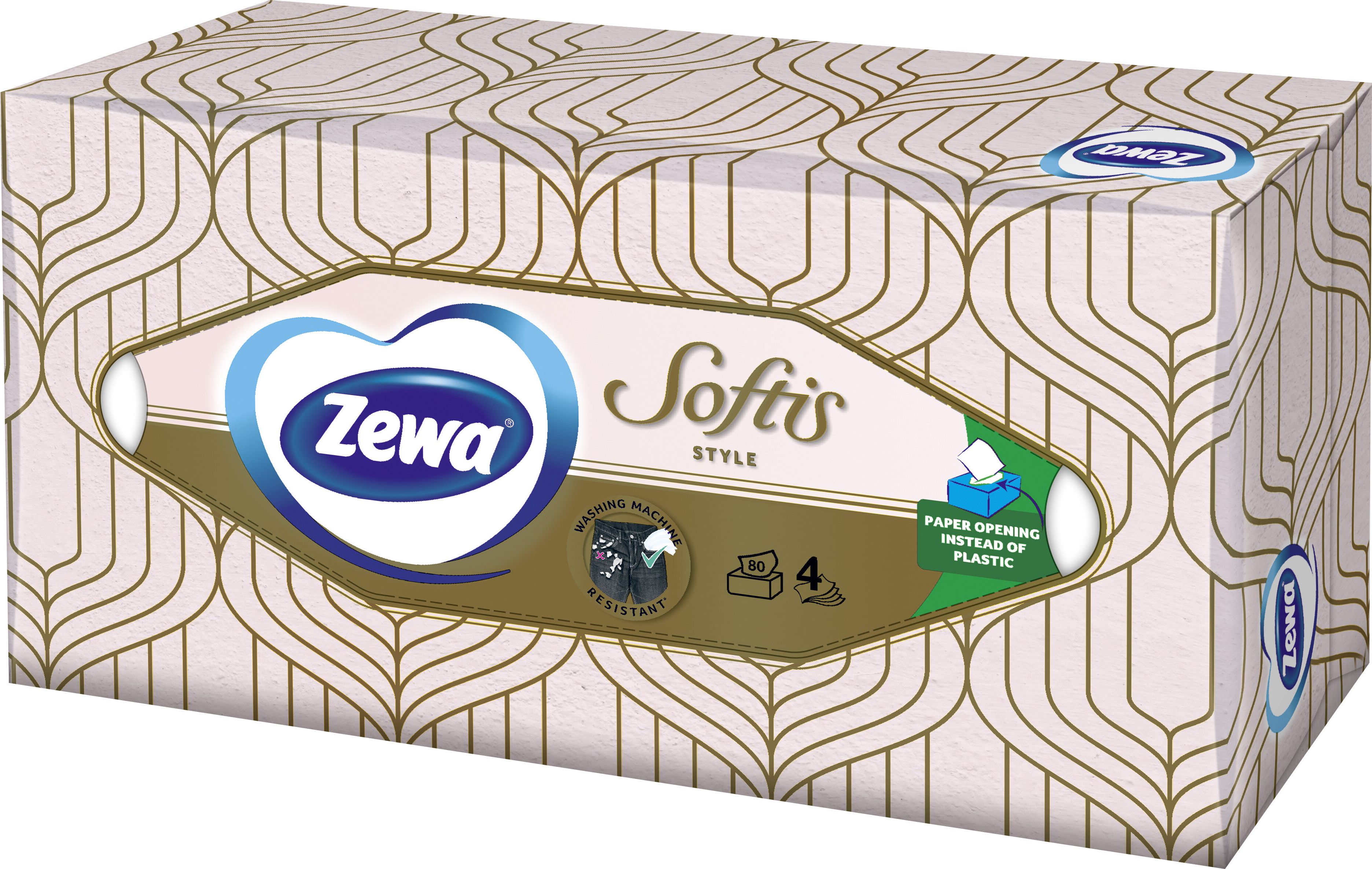 Zewa Vienkartinės nosinaitės ZEWA Softis, 4 sluok., 80 vnt., dėžutėje