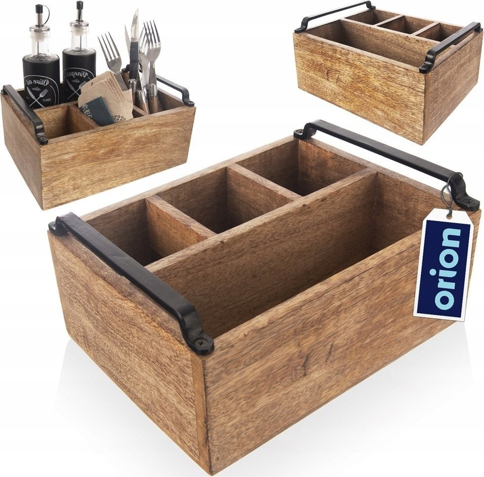 Orion Stojak na sztućce, sosy i przyprawy drewniany MANGO