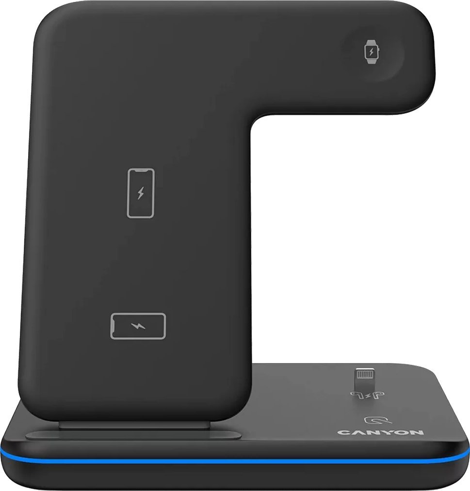 Ładowarka Canyon CANYON WS-302, 3in1 Wireless charger, with touch button for Running water light, Input 9V/2A,12V/1.5A Output 15W/10W/7.5W/5W, Type c