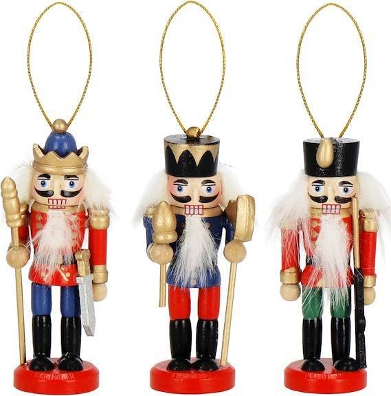 Springos Zawieszki choinkowe 3 sztuki dziadek do orzechów drewniane ozdoby świateczne UNIWERSALNY