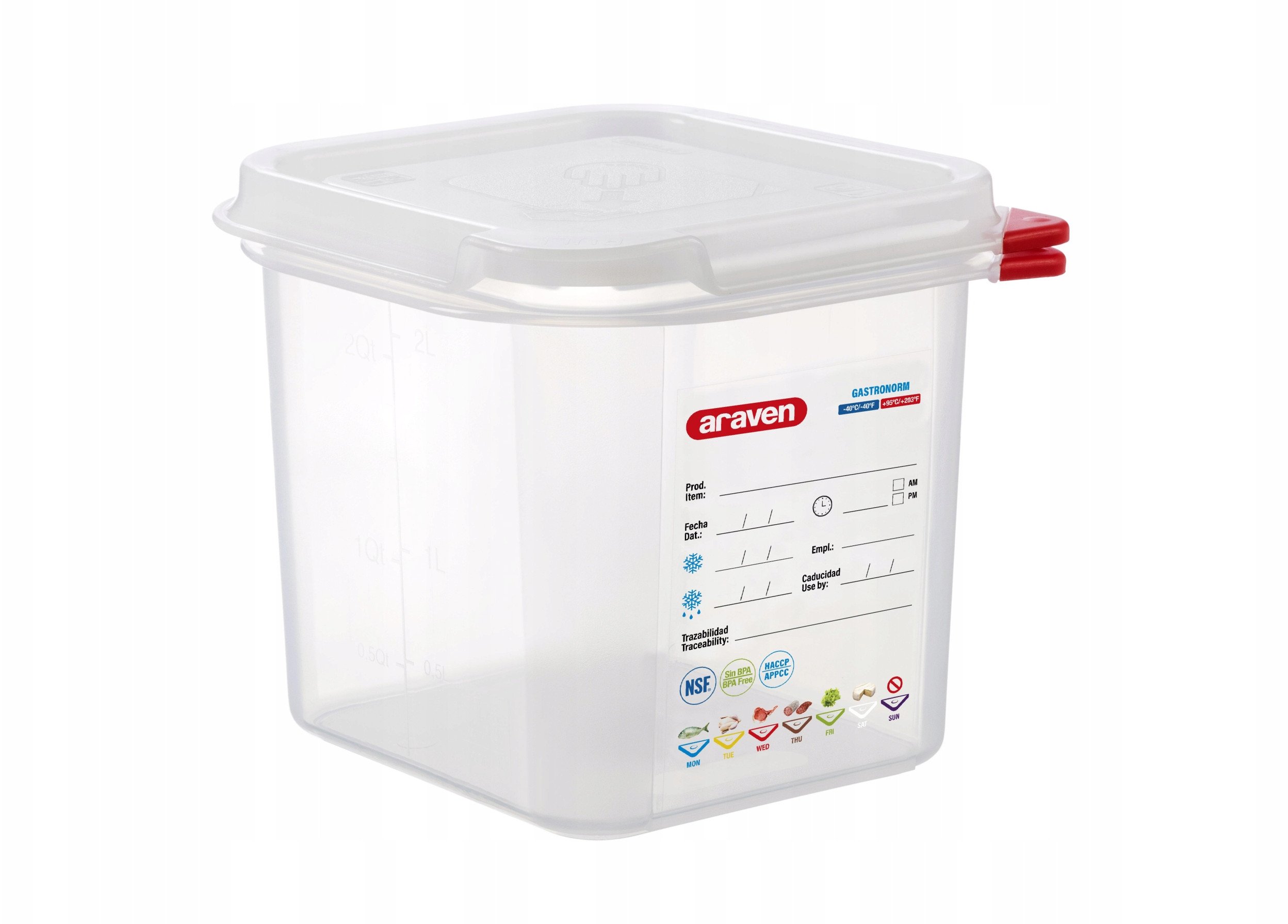 Pojemnik GN 1/6 150 mm z polipropylenu z pokrywką | ARAVEN, 3025
