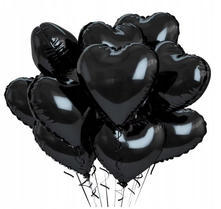 Balon Foliowy Czarne Serce Serca Walentynki Valentine's Day 10 szt
