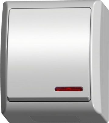 Ospel Łącznik Jednobiegunowy z podświetleniem IP44 Natynkowy Biały FALA OSPEL