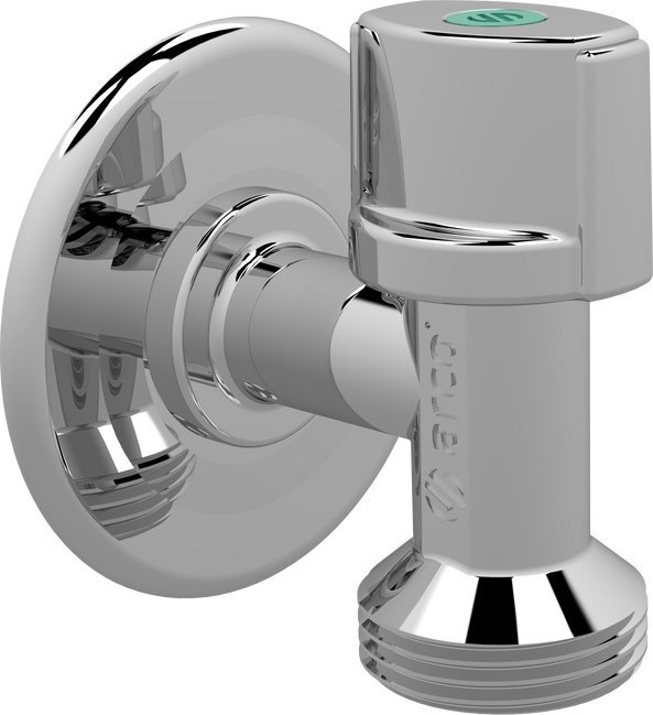 Arco zawór kątowy L-94, pralkowy, antykamienny 1/2GZ x 3/4GZ, z rozetą, pokrętło NOVA z ABS [100]