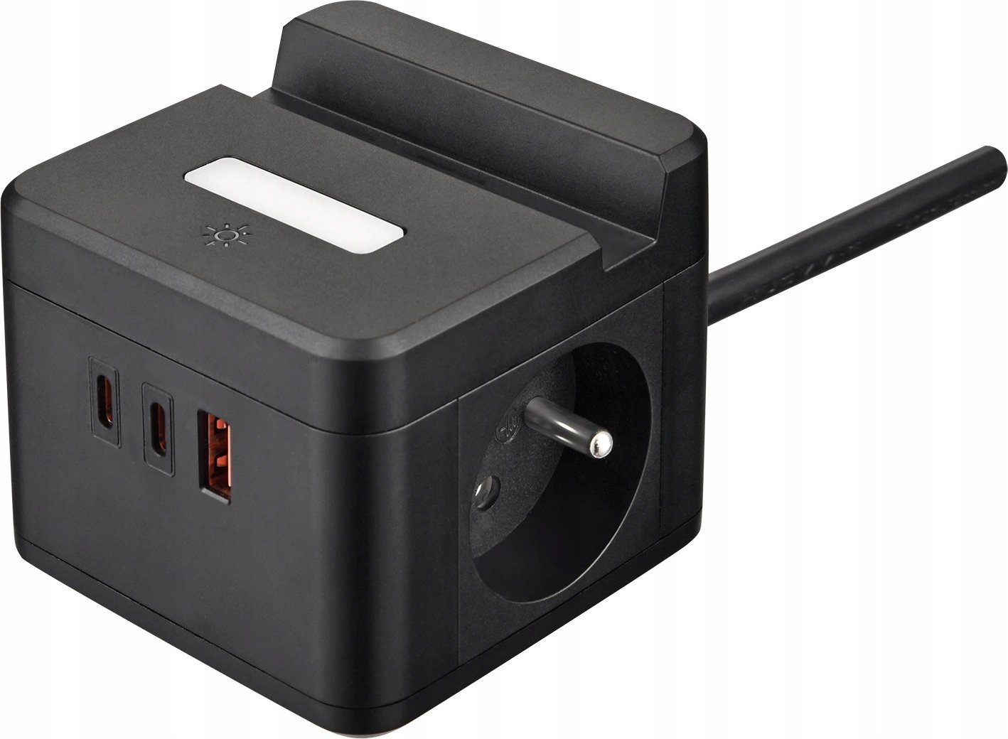 Viking Viking síťový adaptér YC23H, 2x 230 V, 1x USB-A, 2x USB-C, dotykové světlo, funkce stojánku, černá