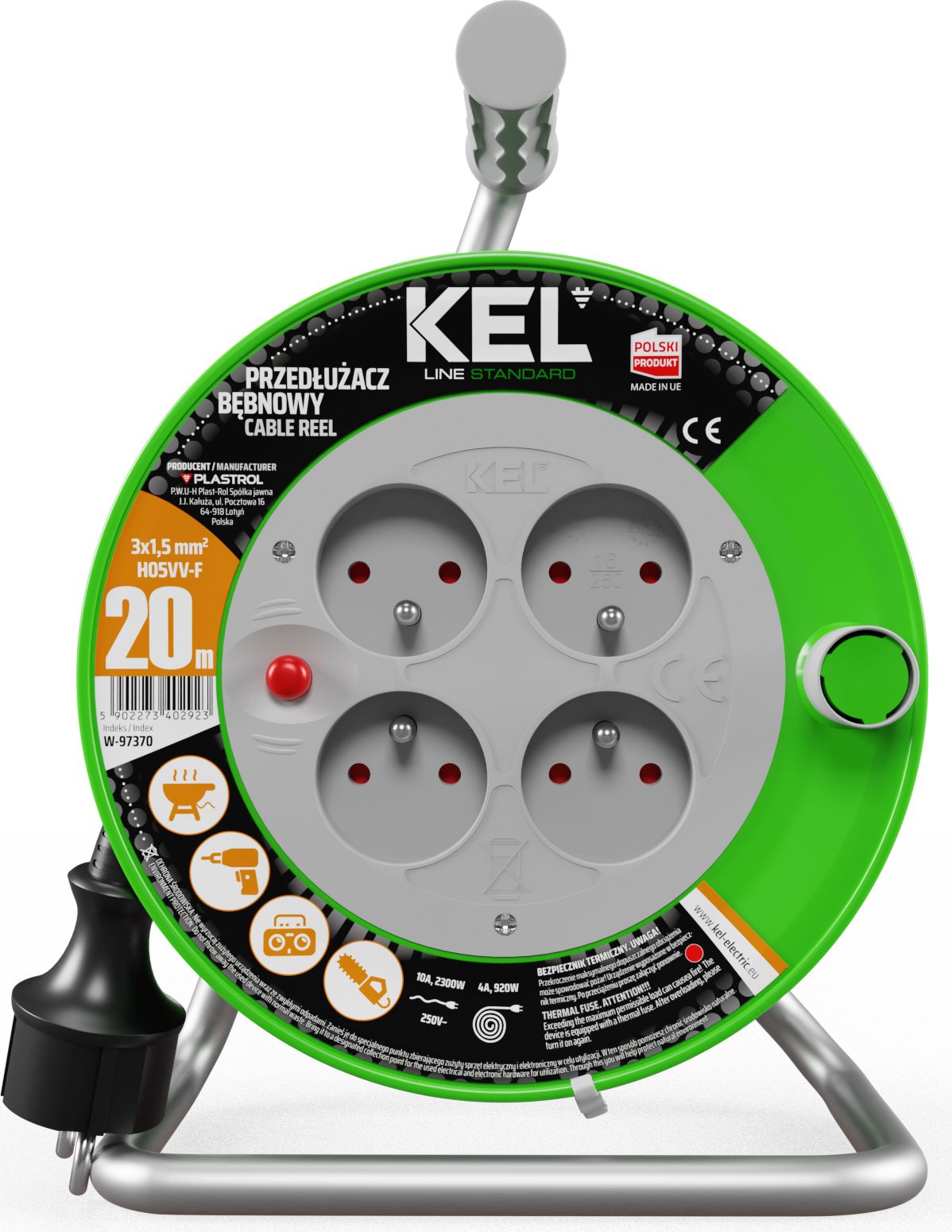 KEL Przedłużacz bębnowy STANDARD LINE 25m H05VV-F 3x1,5 4xGS 16A czarny (W-97370)