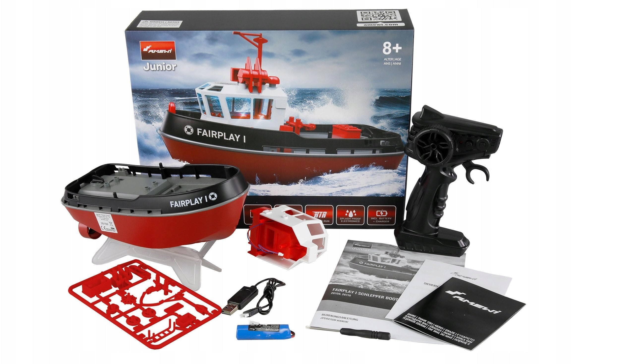 Amewi RC Schlepperboot Fairplay I 1:72 RTR schwarz