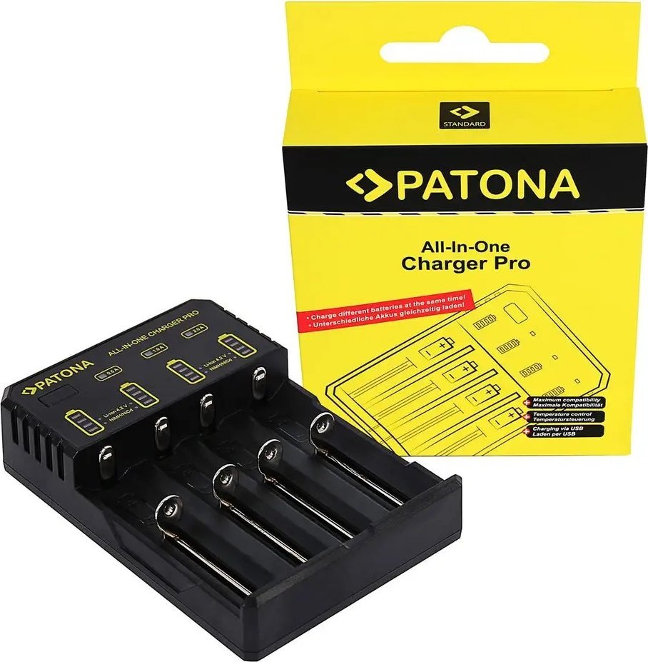 4-kanałowa ładowarka PATONA All-In-One do baterii CR123A, 14500, 16340, 18650, 22650, 26650, AA / AAA