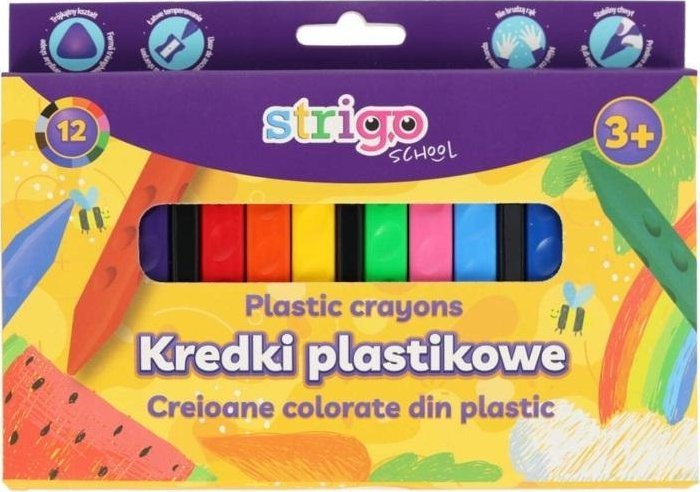 Kredki plastikowe trójkątne 12 kolorów STRIGO