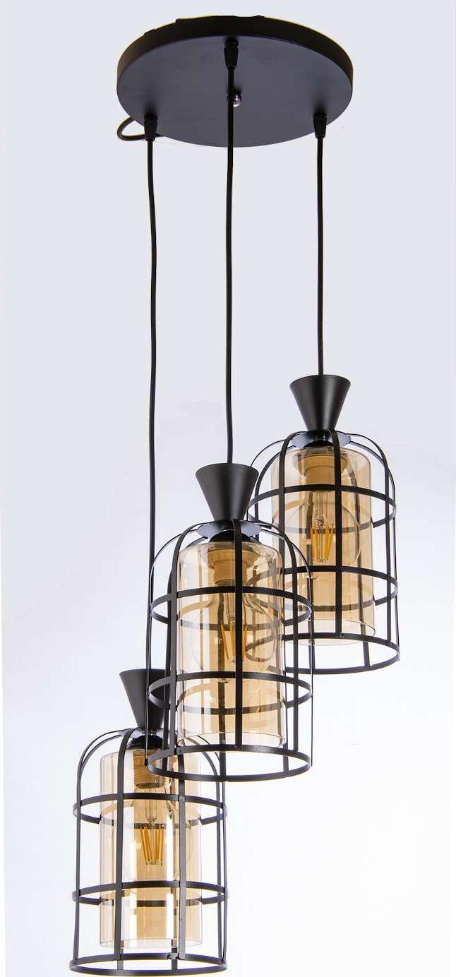 Lampa wisząca VEN Loftowa LAMPA wisząca VEN W-5007/3 BK metalowa OPRAWA industrialna ZWIS druciany czarny miodowy