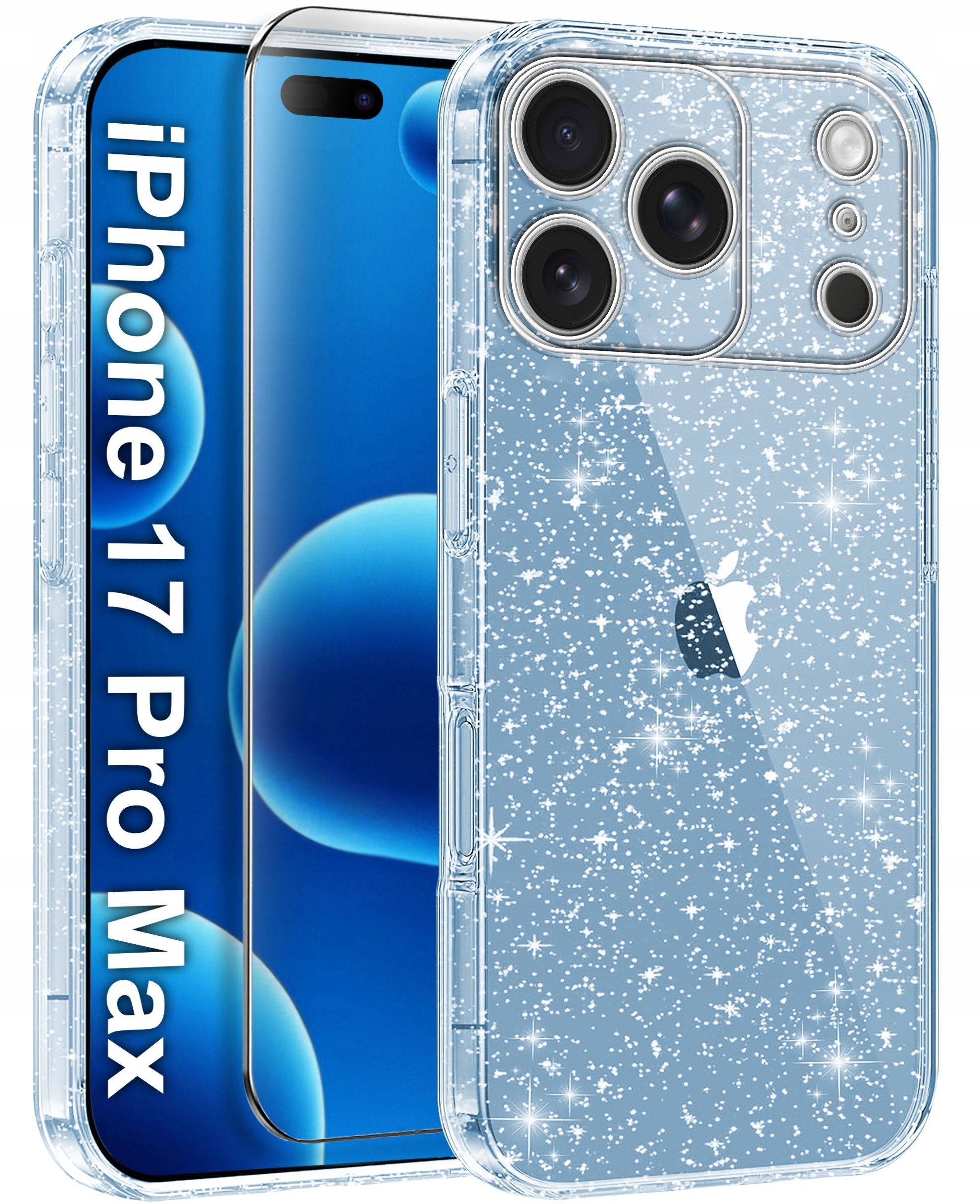 krainaGSM Etui do iPhone 17 Pro Max CASE CLEAR BROKAT Błyszczące mieniące 2MM + SZKŁO