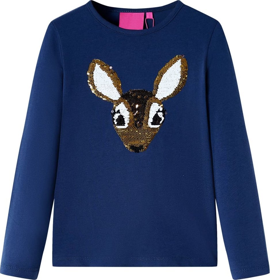 vidaXL Koszulka dziecięca z długimi rękawami, jeleń z cekinów, granatowa, 92