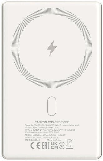 CANYON Powerbank OnPower 510 slim Magsafe 10000 mAh PD20W Beżowy