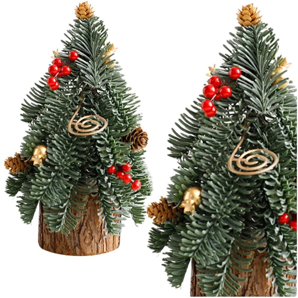 Choinka Ozdobna Dekoracyjna Na Pniu Czerwona Jarzębina Szyszki 26 x 12 cm