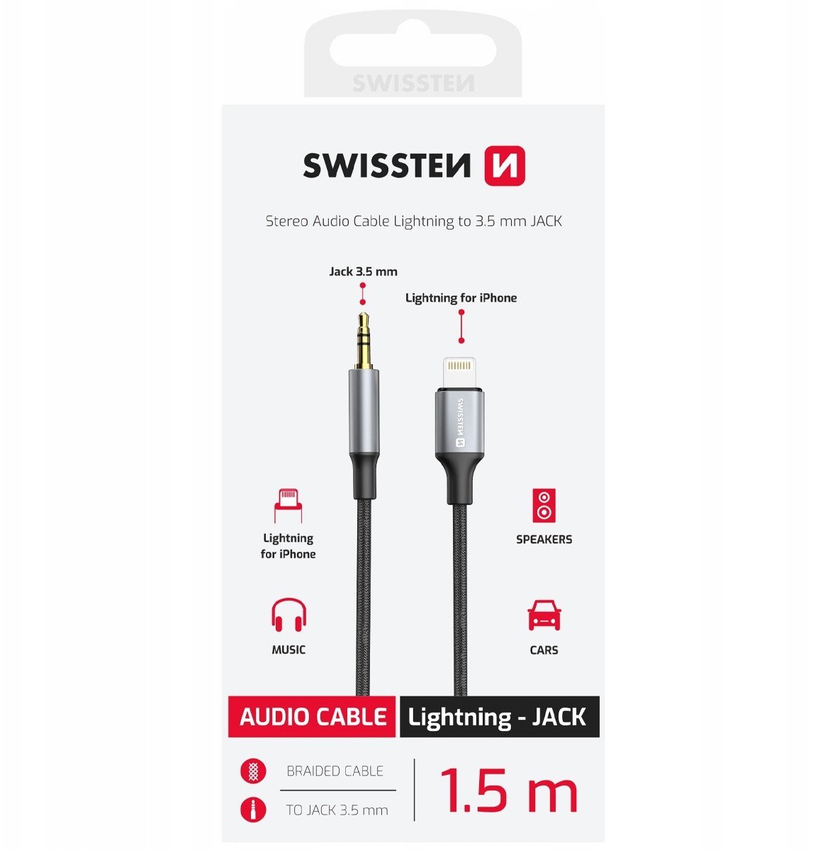 Swissten Audio Adapter Textile Lightning - 3.5mm Jack Cable 1.5m