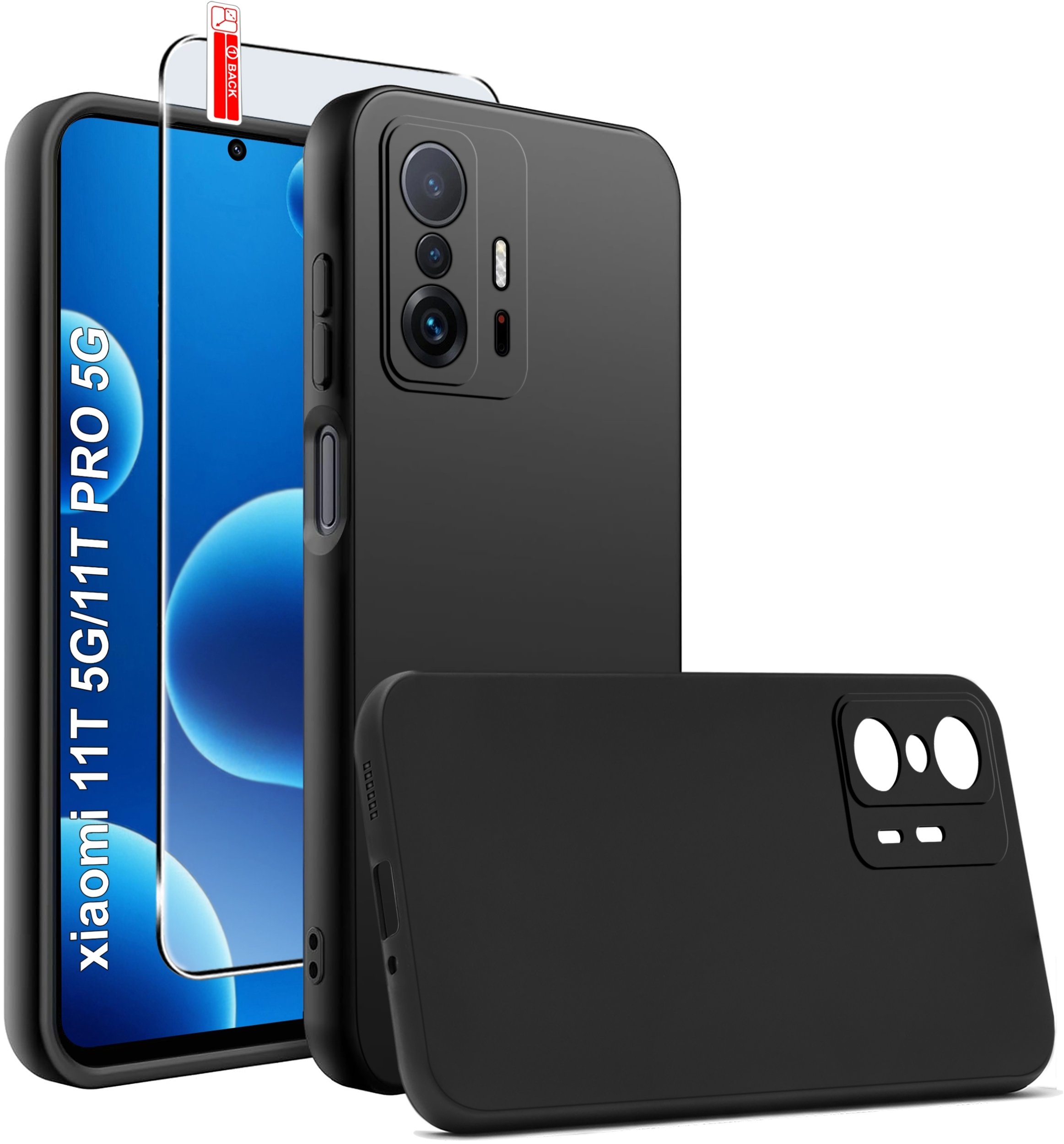 krainaGSM Etui Matowe Czarne Silikon Slim do Xiaomi 11T | 11T Pro + SZKŁO